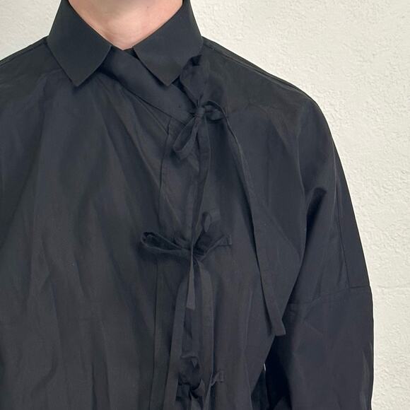 Maison Margiela MM4 Basic Tie Front Shirt Black IT 38 - Picture 2 of 10